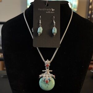 Artisan Silver Tone Turquoise Glass Necklace Set